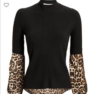 VERONICA BEARD Silk Leopard Combo Moon Sweater Shirt/ like NEW !!